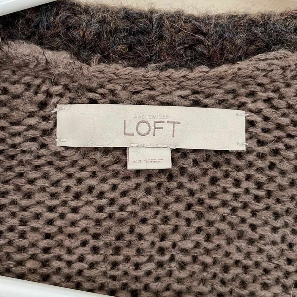 LOFT Mohair Brown Wide Stripe Open Cardigan Sweater XS - Picture 12 of 13